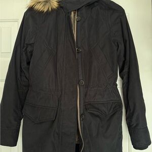 Women's Navy Parka Coat with faux fur vest